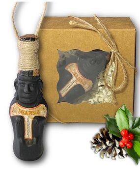 Inca Pisco Peruvian Brandy Seated Huacos Artisan Vintage Glass Bottle Ornament
